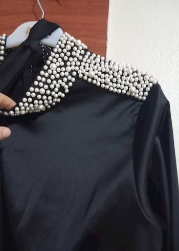 Drapeli Siyah Uzun Kollu Gotik Abiye tunik - Görsel 4