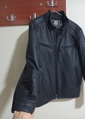Erkek Siyah Deri Biker Ceket - Görsel 3