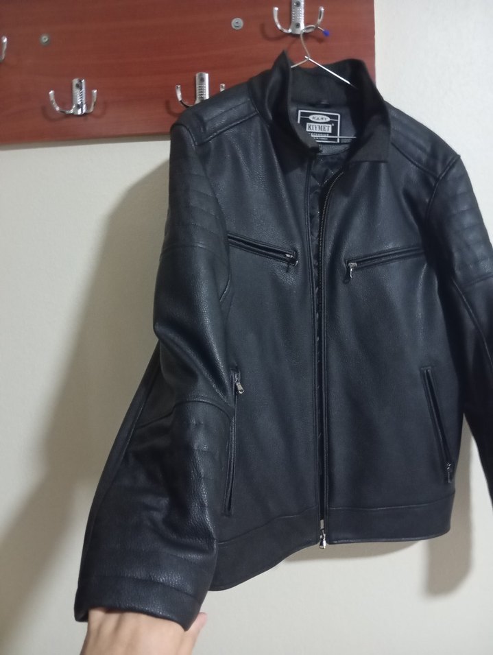 Erkek Siyah Deri Biker Ceket - Görsel 3