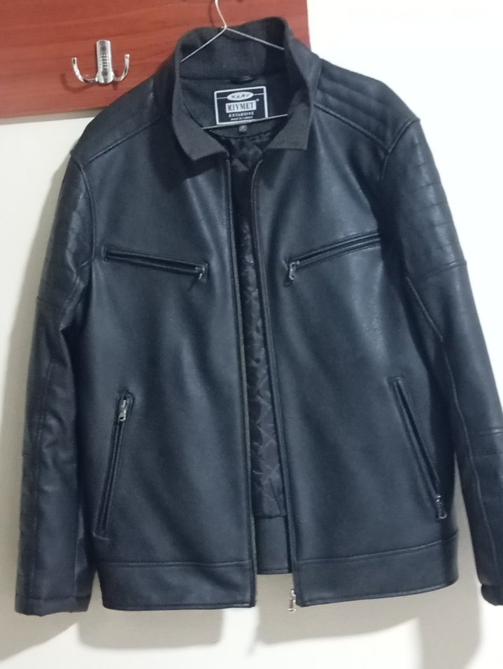 Erkek Siyah Deri Biker Ceket - Görsel 5