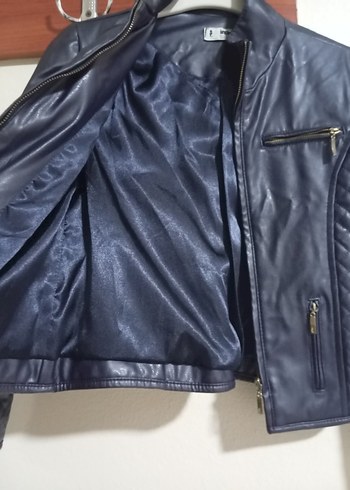 Koyu lacivert  Deri çocuk Biker Ceket - Görsel 7