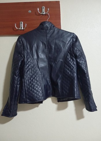 Koyu lacivert  Deri çocuk Biker Ceket - Görsel 5