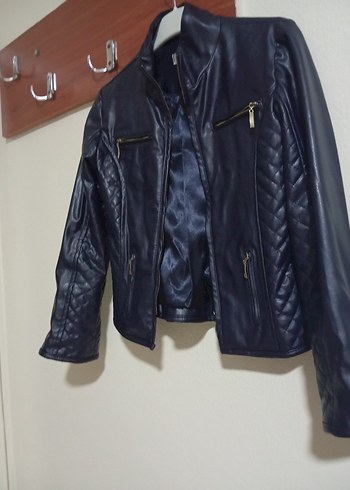 Koyu lacivert  Deri çocuk Biker Ceket - Görsel 4