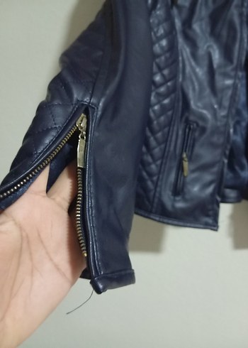 Koyu lacivert  Deri çocuk Biker Ceket - Görsel 3