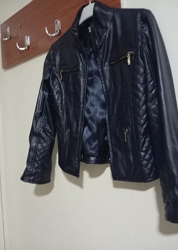 Koyu lacivert  Deri çocuk Biker Ceket - Görsel 6