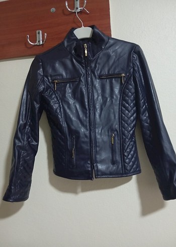 Koyu lacivert  Deri çocuk Biker Ceket - Görsel 2