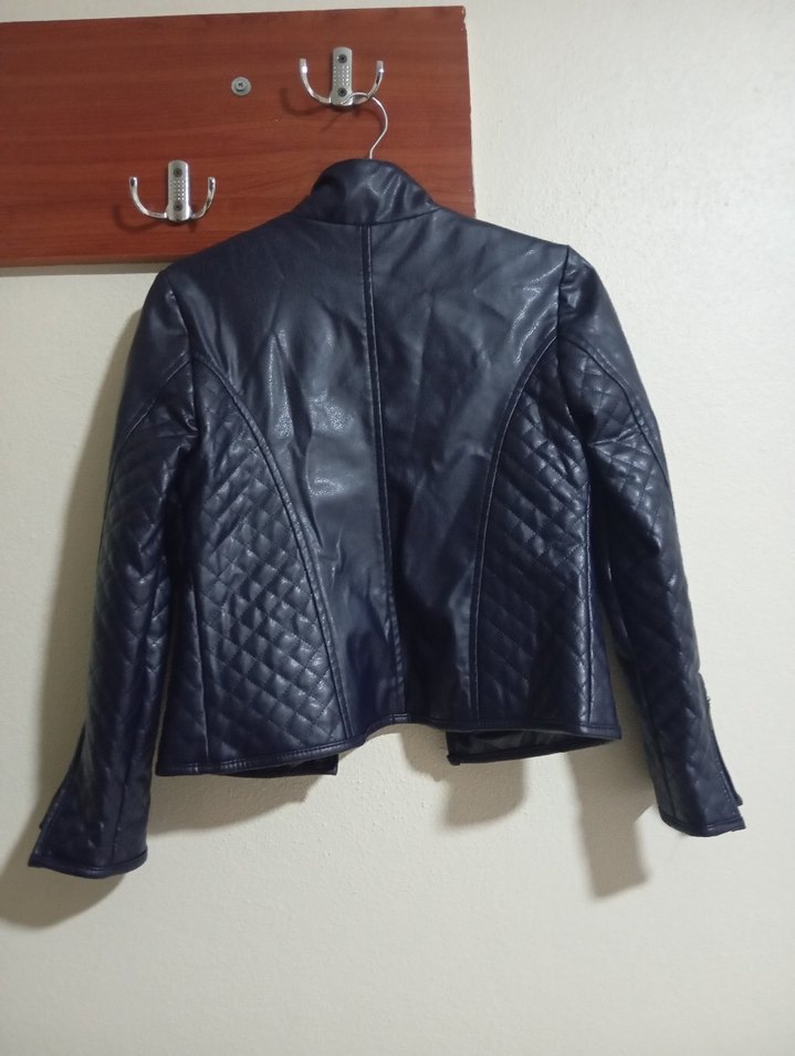 Koyu lacivert  Deri çocuk Biker Ceket - Görsel 5