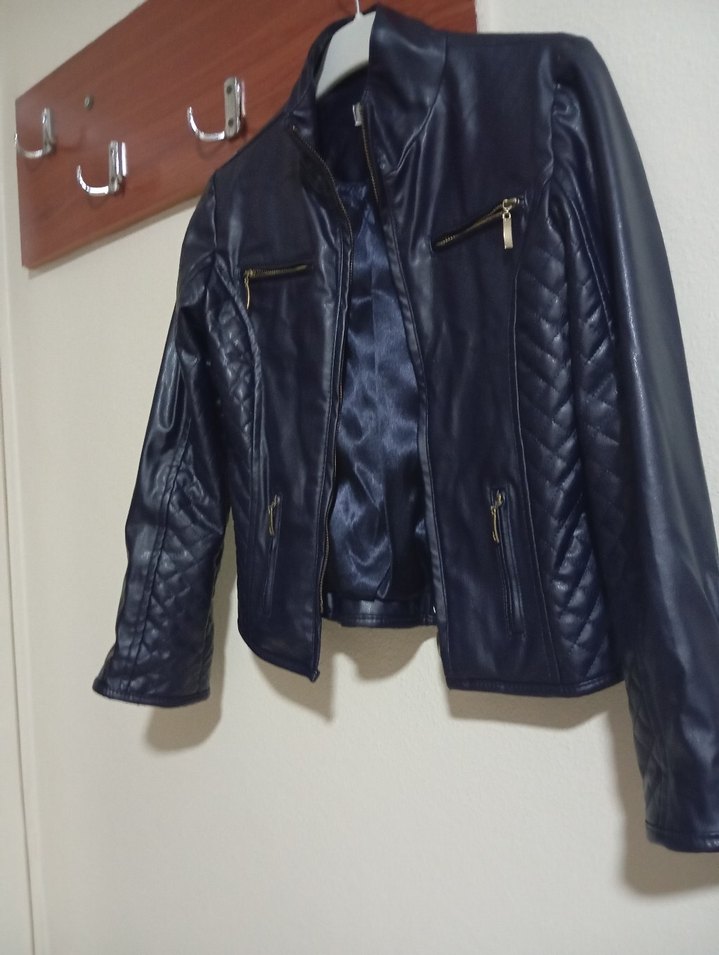 Koyu lacivert  Deri çocuk Biker Ceket - Görsel 4