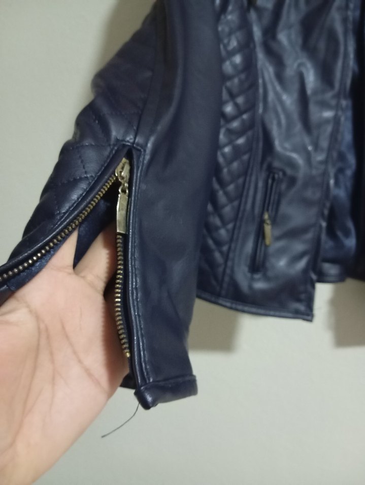 Koyu lacivert  Deri çocuk Biker Ceket - Görsel 3