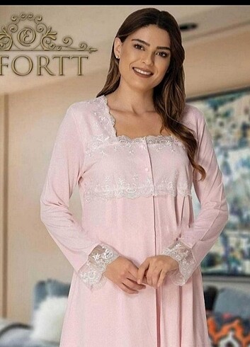 Lohusa Pijama Takımı (3 parça, Gecelik, sabahlık ve Üst gecelik)