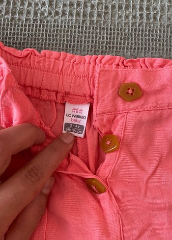 LC Waikiki Düğmeli Pembe Keten Kız Pantolonu