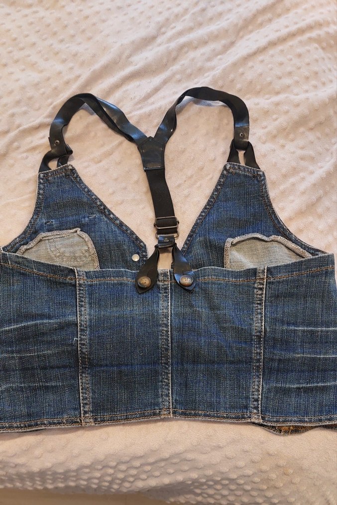 Kadın Mavi Denim Strappy Biker Yelek - Görsel 2