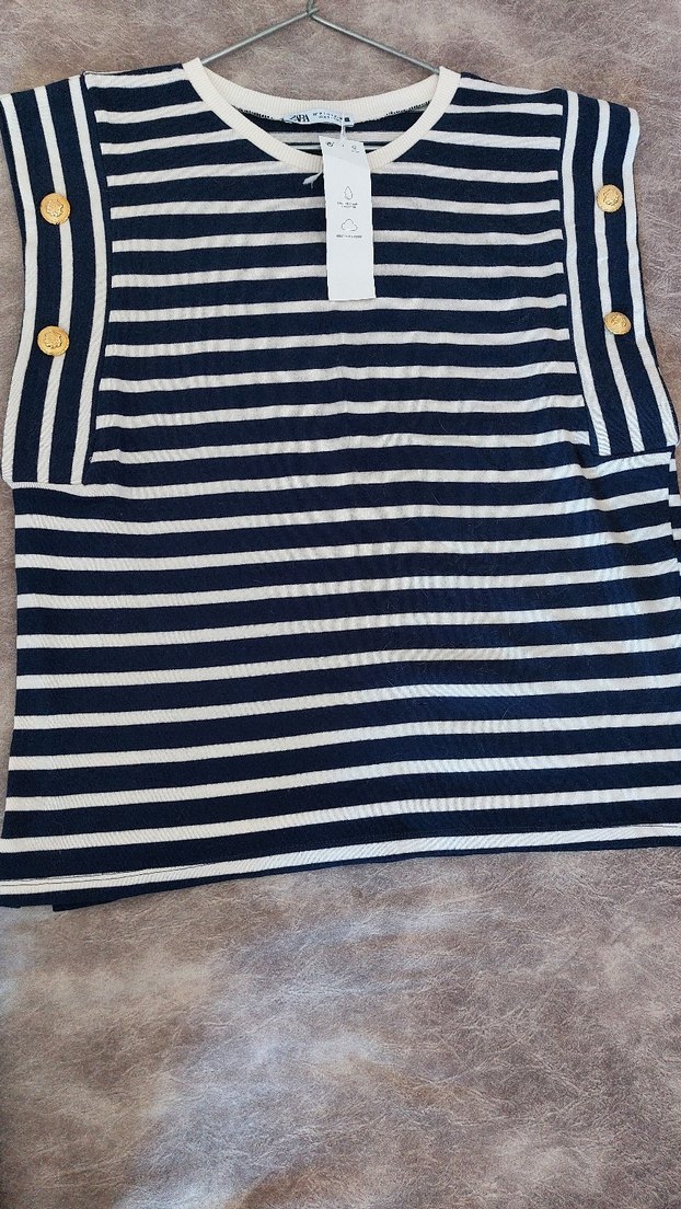 Zara Bayan Mavi Çizgili Sweatshirt - Görsel 2