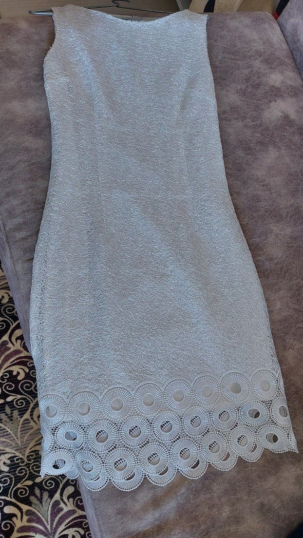 Dantel Detaylı Uzun Bej beyazı Kadın Abiye Elbise - Görsel 2