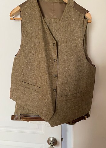 xxl Beden Kahverengi Vintage Erkek Takım Elbise 3 lü takim