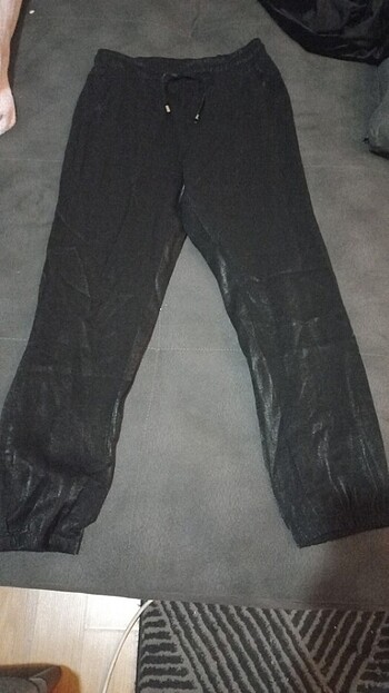 Siyah parlak kumaş pantolon 