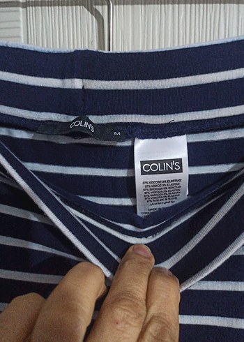 Çizgili Pilili Uzun Lacivert Etek - Görsel 3