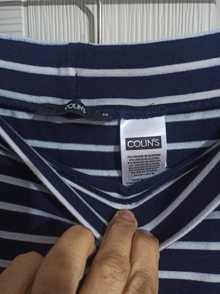 Çizgili Pilili Uzun Lacivert Etek - Görsel 3