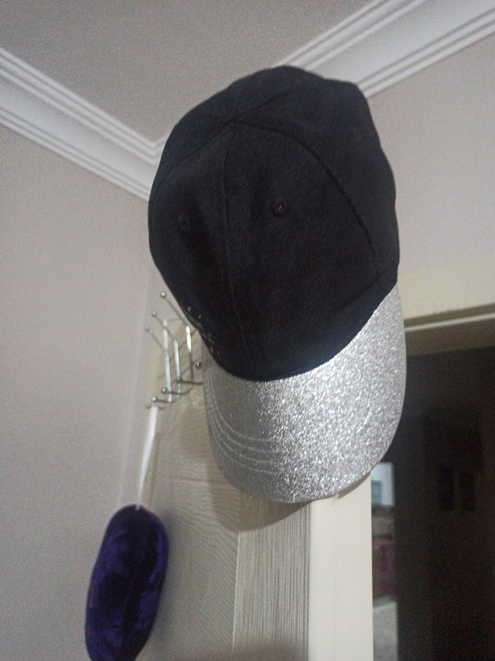 şapka bere siyah simli Parlak Siperlikli Siyah Kadın Şapka - Görsel 5