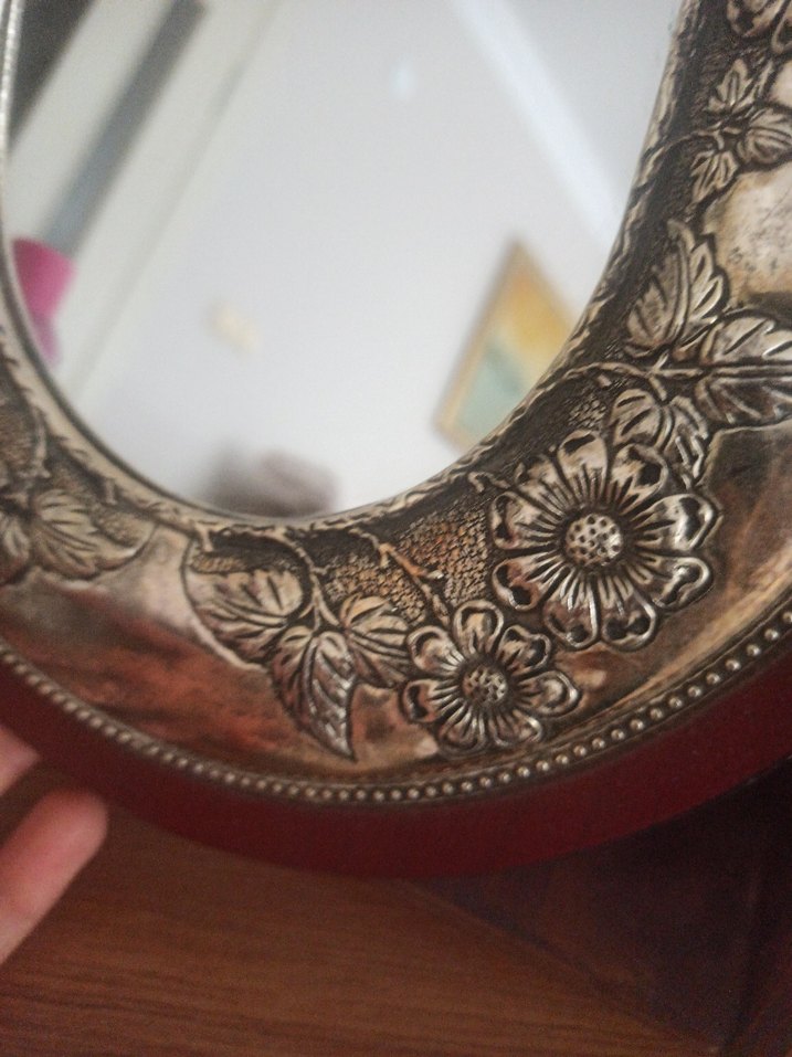 gümüş çerçeveli dekoratif ayna Bordo Parlak Çiçek Desenli - Görsel 5