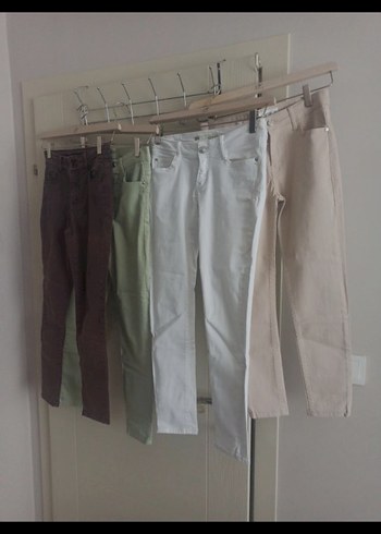 pantolon Jean, dört ayrı renk 34 beden Bej Kadın Slim Fit Midi - Görsel 8