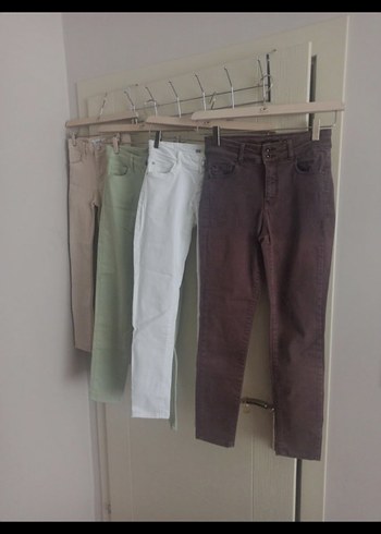 pantolon Jean, dört ayrı renk 34 beden Bej Kadın Slim Fit Midi - Görsel 4