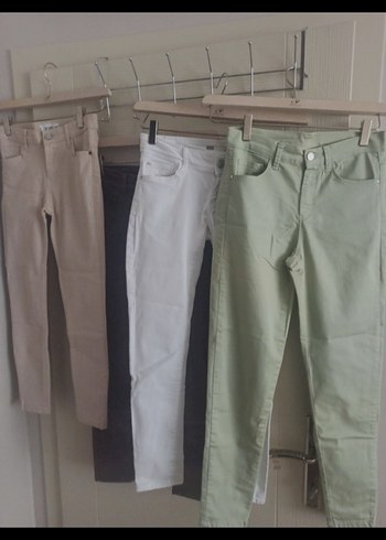 pantolon Jean, dört ayrı renk 34 beden Bej Kadın Slim Fit Midi - Görsel 3