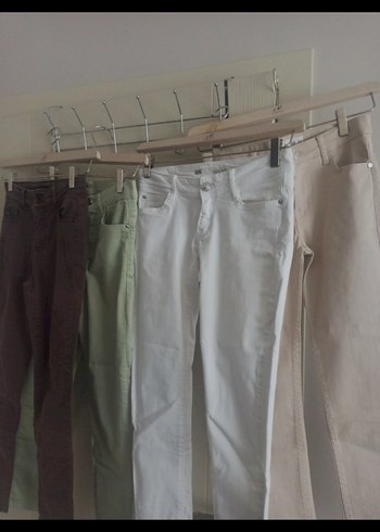 pantolon Jean, dört ayrı renk 34 beden Bej Kadın Slim Fit Midi - Görsel 7