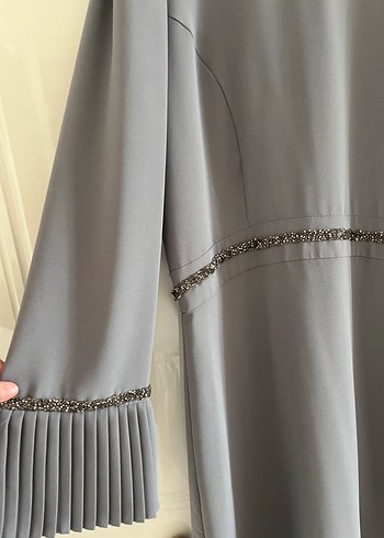Zara Gri Uzun Kollu Piliseli Kadın Elbise