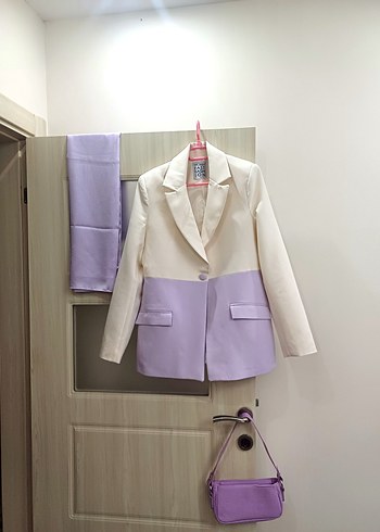 Pastel Mor Detaylı Kadın Mini Blazer