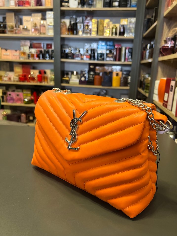 Ysl Turuncu Yılan Desenli Zincir Detaylı Deri Çanta - Görsel 2