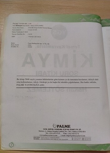 Palme yayınları kimya test kitabı  - Görsel 2