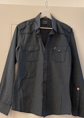 Gri Kareli Denim Erkek Gömlek
