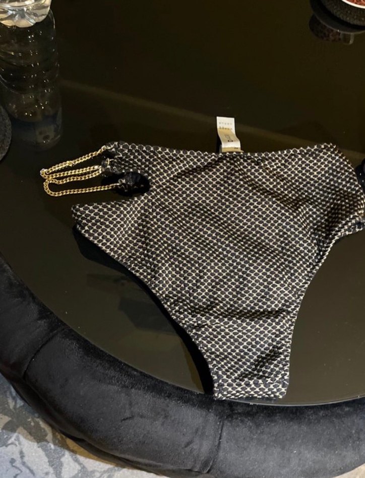 Zincir Detaylı Siyah Yılan Desenli yüksek bel Bikini Altı - Görsel 3