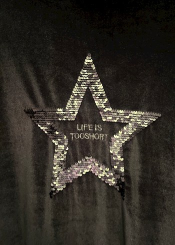 Siyah Pul İşlemeli Uzun Kollu Sweatshirt tunik yada elbise - Görsel 3