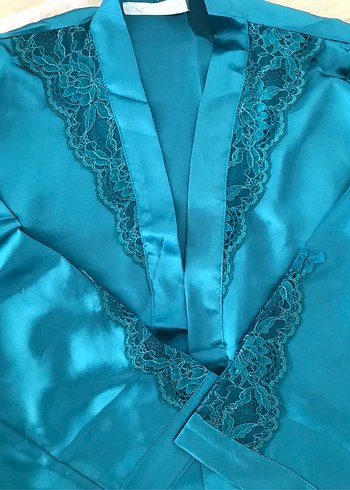 Uzun Turkuaz Kadın Sabahlık - Görsel 2