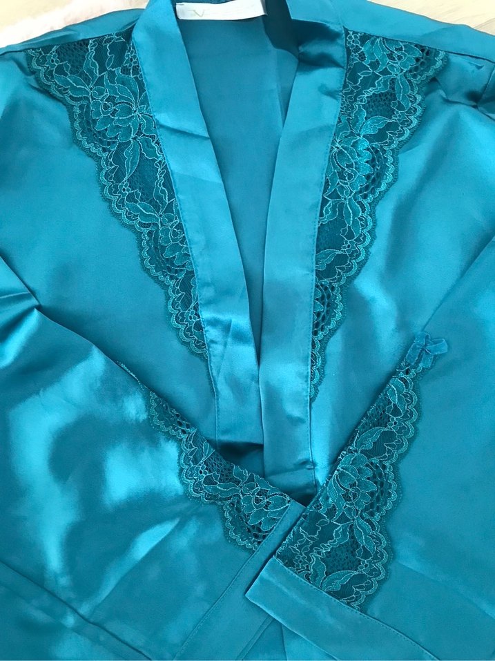 Uzun Turkuaz Kadın Sabahlık - Görsel 2