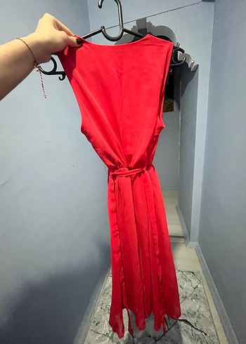 Kırmızı Drapeli Midi Abiye Elbise - Görsel 2