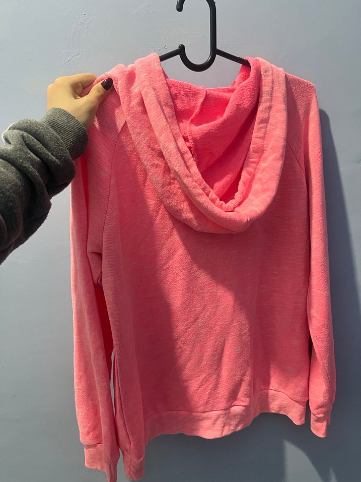 Pembe Kapüşonlu Uzun Kollu Sweatshirt - Görsel 2