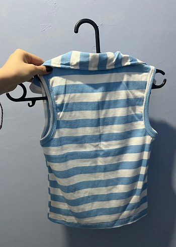 Mavi Çizgili Düğmeli Kolsuz Gömlek - Görsel 2