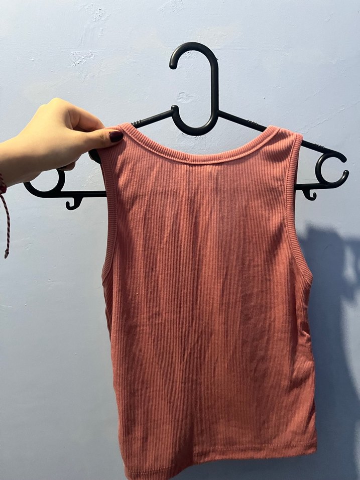 Pembe V Yaka Kolsuz Keten Atlet - Görsel 2