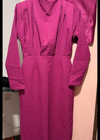 Fuşya pembe Uzun abiye Elbise - Görsel 4