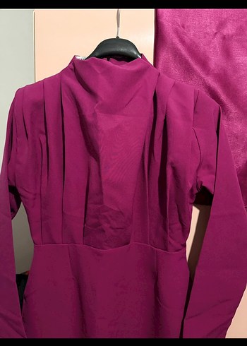 Fuşya pembe Uzun abiye Elbise - Görsel 3