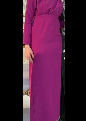 Fuşya pembe Uzun abiye Elbise - Görsel 6