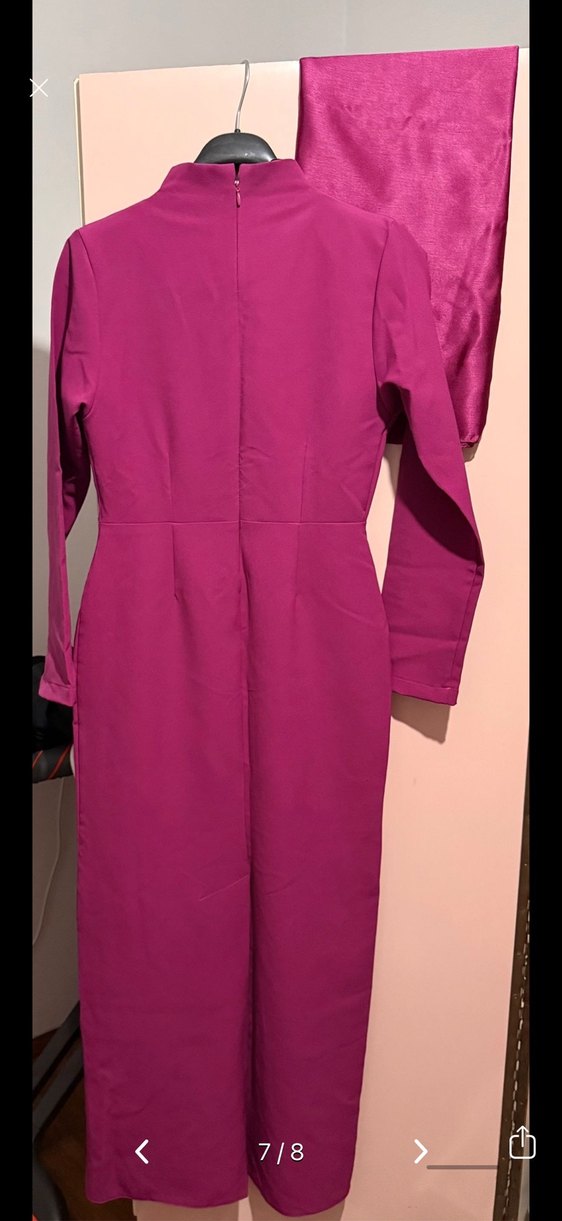 Fuşya pembe Uzun abiye Elbise - Görsel 5