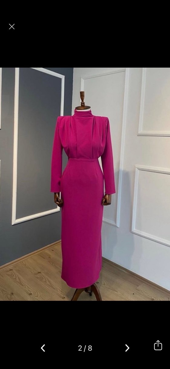Fuşya pembe Uzun abiye Elbise - Görsel 2