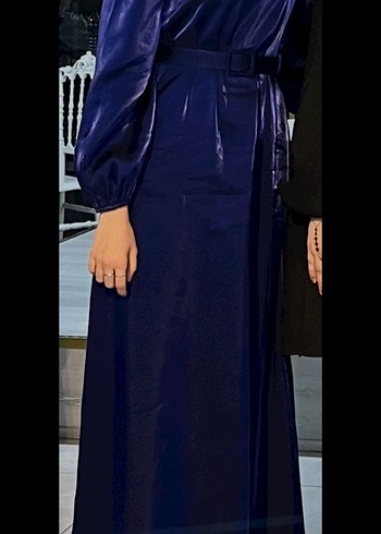 Lacivert uzun tesettür Abiye Elbise - Görsel 2