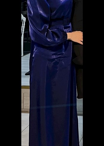 Lacivert uzun tesettür Abiye Elbise - Görsel 3