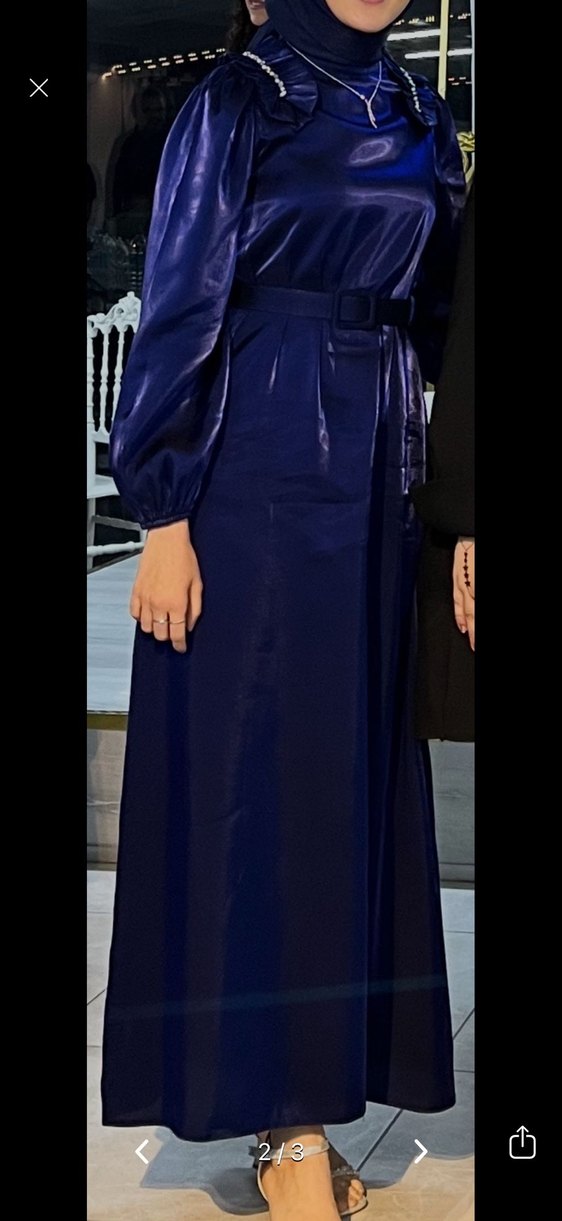 Lacivert uzun tesettür Abiye Elbise - Görsel 2