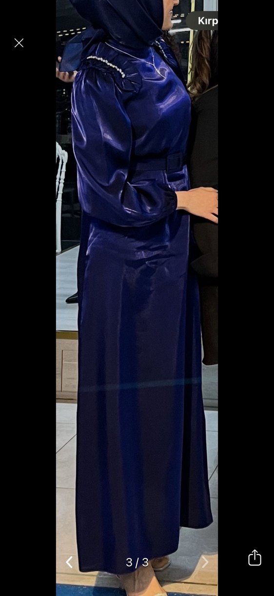 Lacivert uzun tesettür Abiye Elbise - Görsel 3